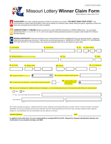 lottery winning form.